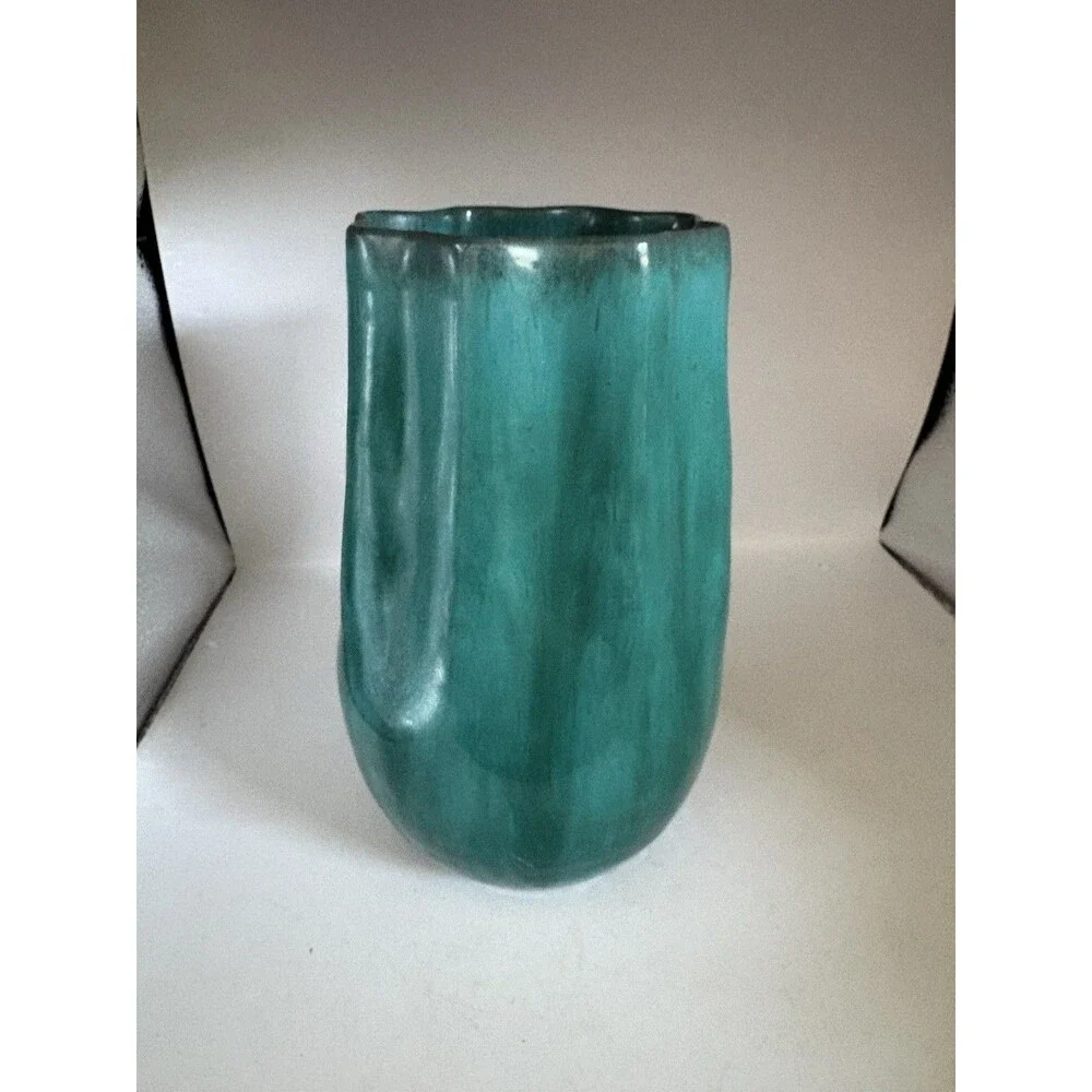 Vintage Marcello Fantoni Italy Green Pottery Vase Modern Mid-Century 9”